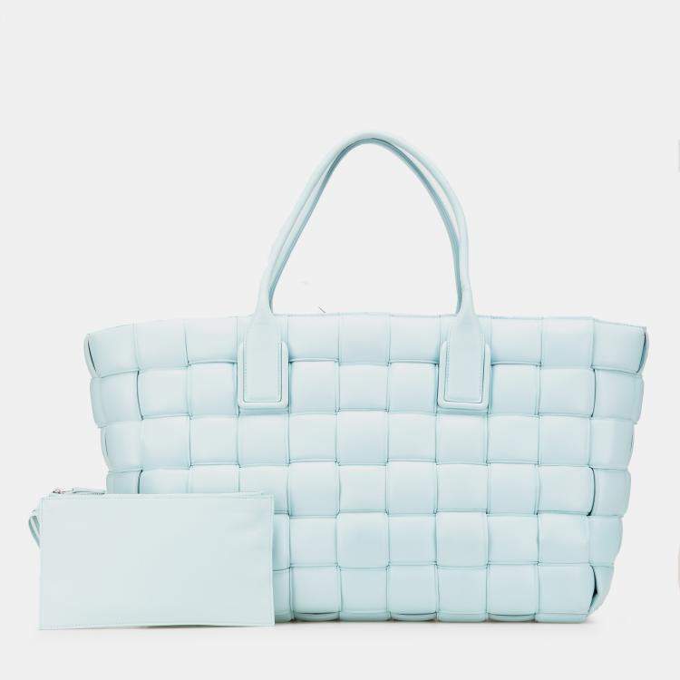 Pre Owned Bottega Veneta Blue Large Lambskin Intreccio Padded Tote