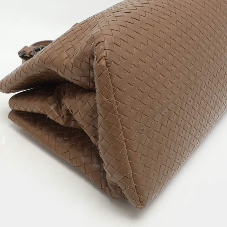 Pre Owned Bottega Veneta Beige Intrecciato Leather Medium Roma Tote