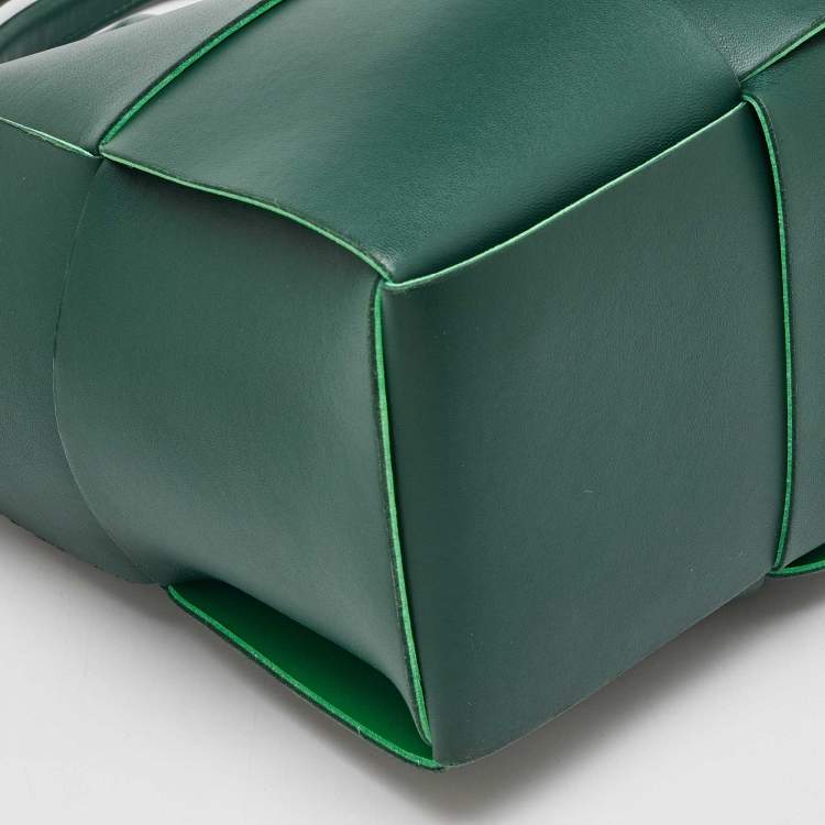 Pre Owned Bottega Veneta Dark Green Intreccio Leather Small Arco Tote
