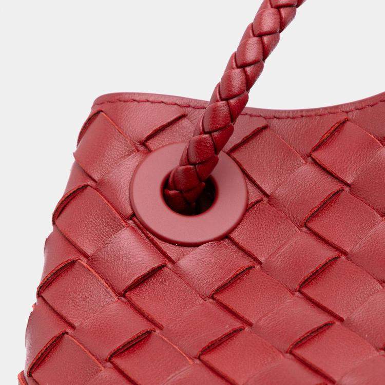 Pre Owned Bottega Veneta Red Lambskin Intrecciato East West Andiamo Top Handle Bag