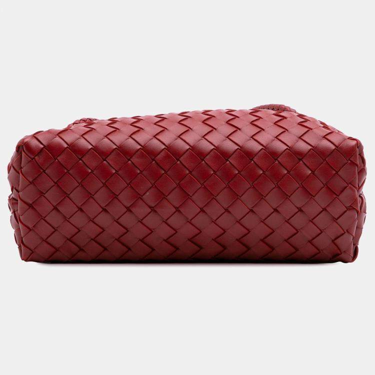 Pre Owned Bottega Veneta Red Lambskin Intrecciato East West Andiamo Top Handle Bag