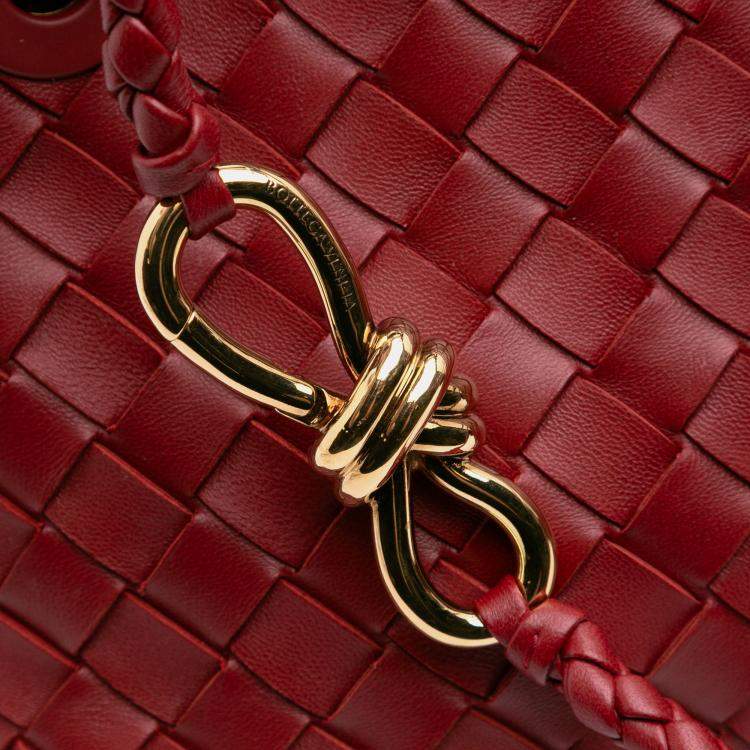 Pre Owned Bottega Veneta Red Lambskin Intrecciato East West Andiamo Top Handle Bag