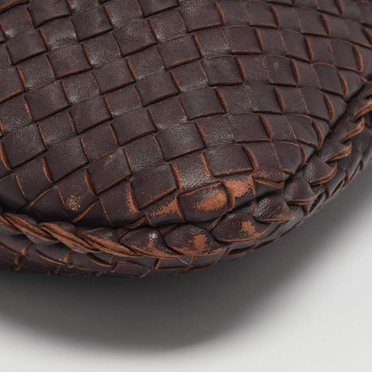 Pre Owned Bottega Veneta Dark Brown Intrecciato Leather Large Veneta Hobo
