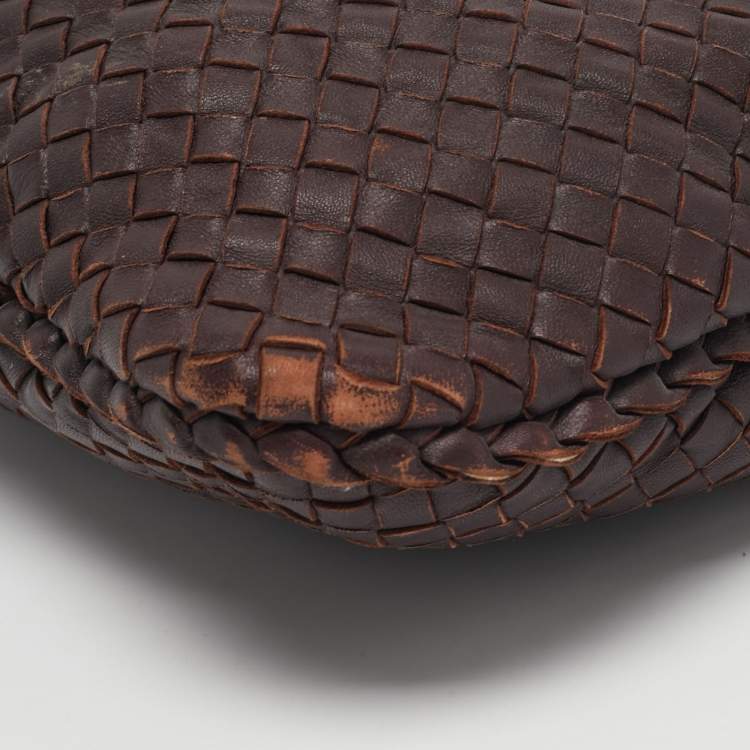 Pre Owned Bottega Veneta Dark Brown Intrecciato Leather Large Veneta Hobo
