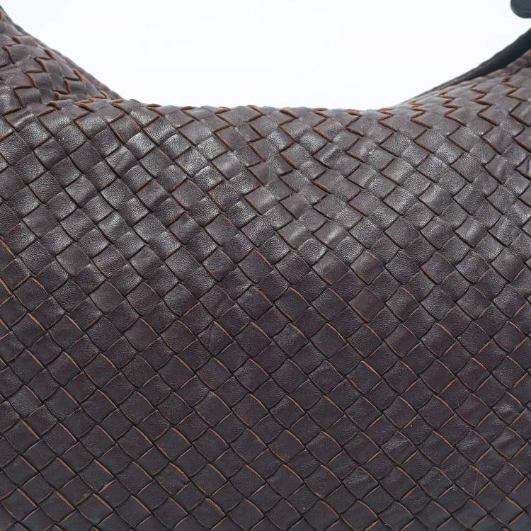 Pre Owned Bottega Veneta Dark Brown Intrecciato Leather Large Veneta Hobo
