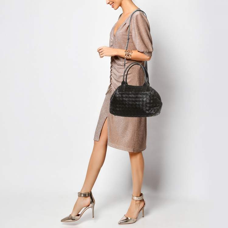 Pre Owned Bottega Veneta Choco Brown Intrecciato Leather Medium Bauletto Bag
