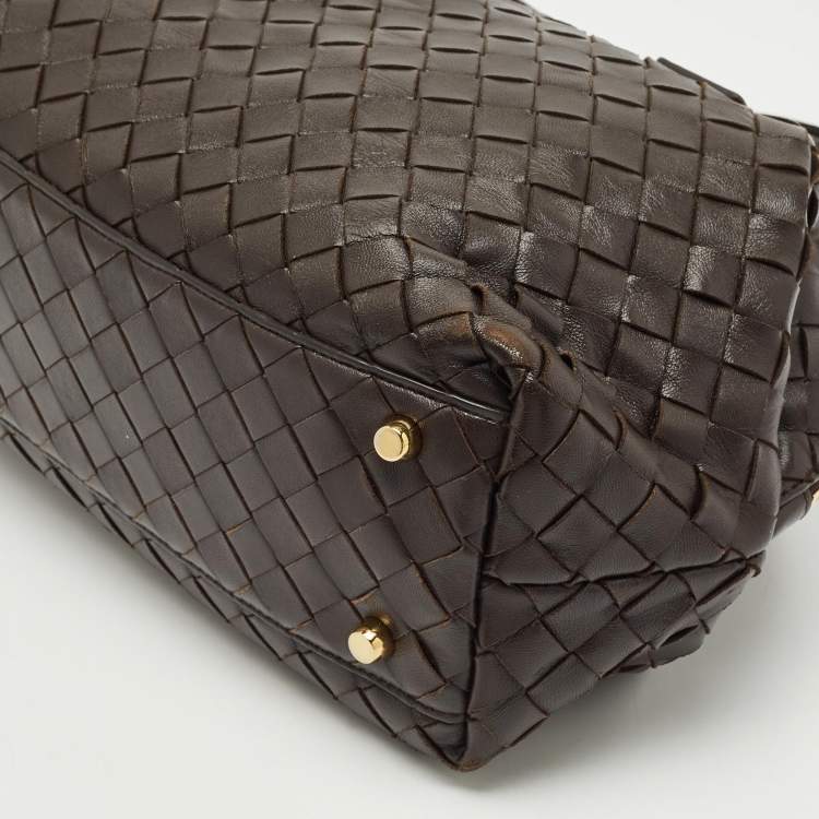 Pre Owned Bottega Veneta Choco Brown Intrecciato Leather Medium Bauletto Bag