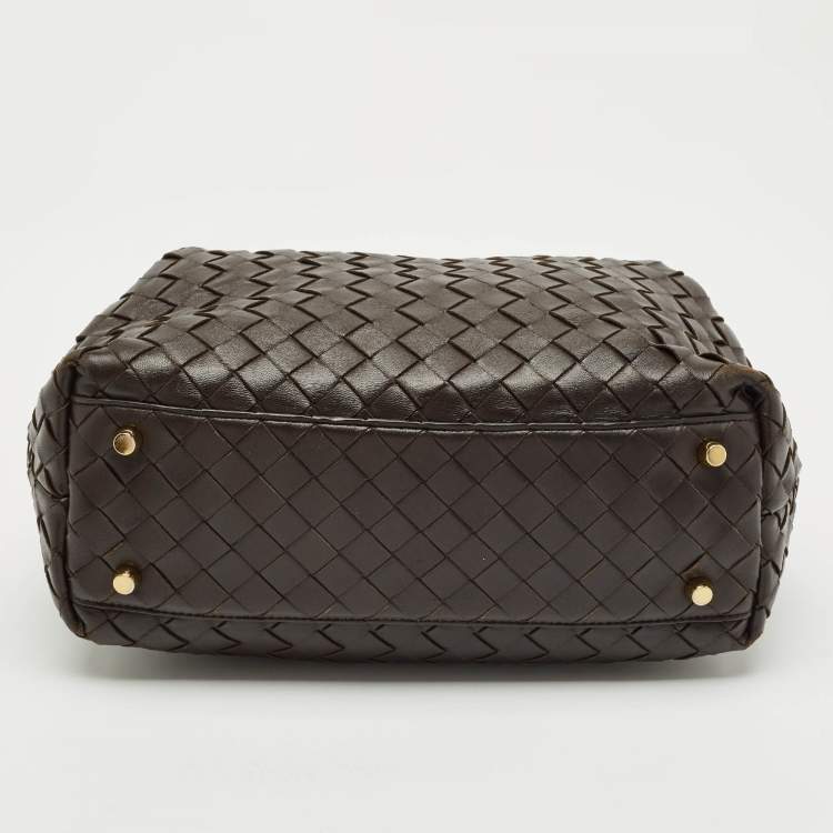 Pre Owned Bottega Veneta Choco Brown Intrecciato Leather Medium Bauletto Bag