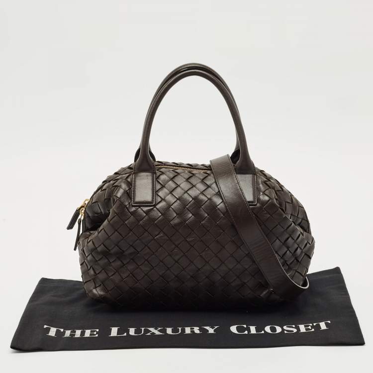 Pre Owned Bottega Veneta Choco Brown Intrecciato Leather Medium Bauletto Bag