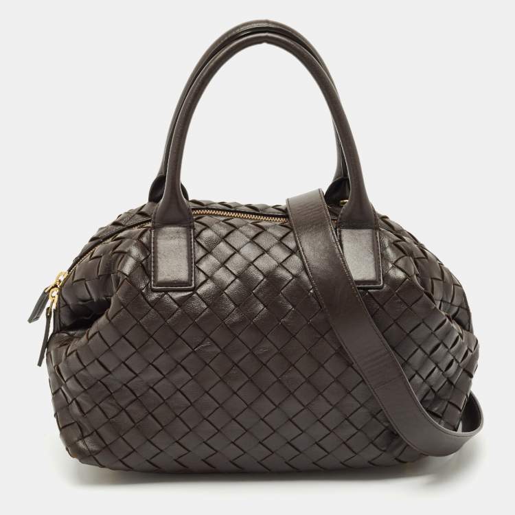 Pre Owned Bottega Veneta Choco Brown Intrecciato Leather Medium Bauletto Bag