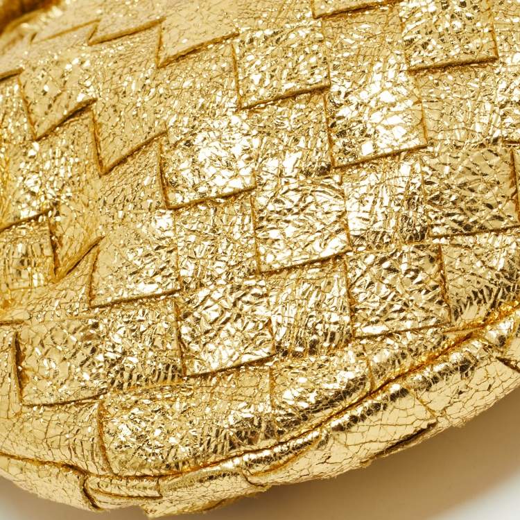 Pre Owned Bottega Veneta Metallic Gold Intrecciato Leather Mini Jodie Hobo
