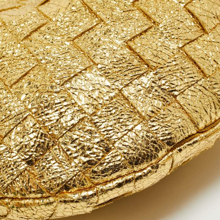 Pre Owned Bottega Veneta Metallic Gold Intrecciato Leather Mini Jodie Hobo