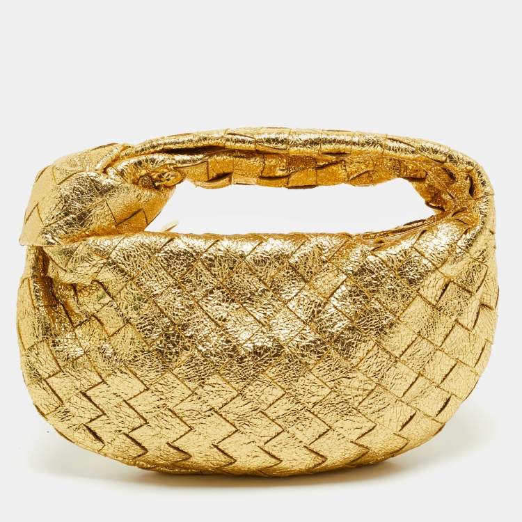 Pre Owned Bottega Veneta Metallic Gold Intrecciato Leather Mini Jodie Hobo