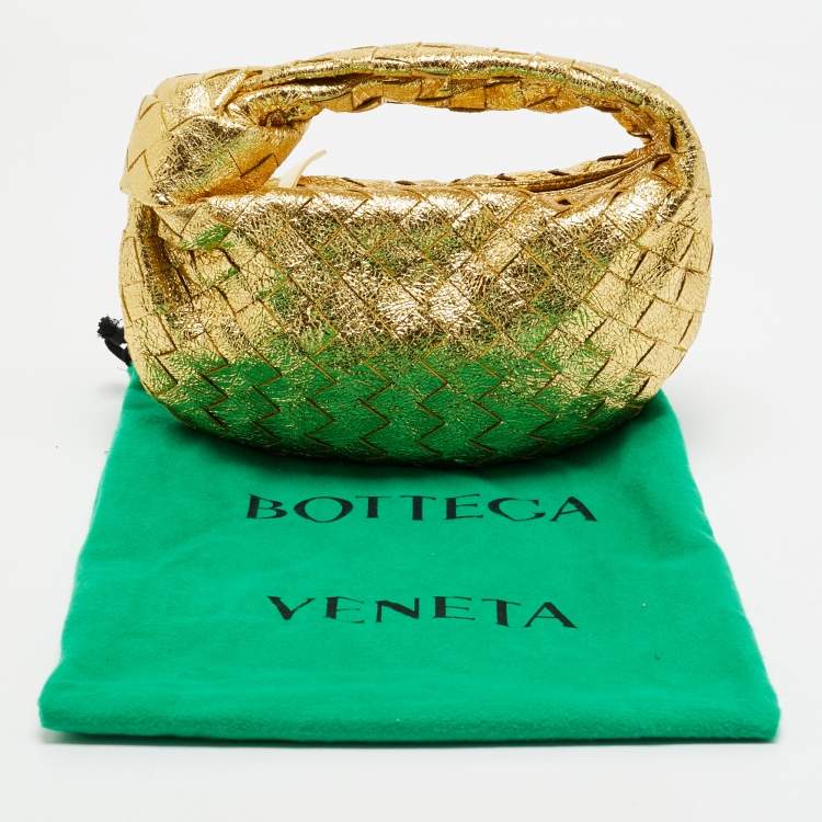 Pre Owned Bottega Veneta Metallic Gold Intrecciato Leather Mini Jodie Hobo