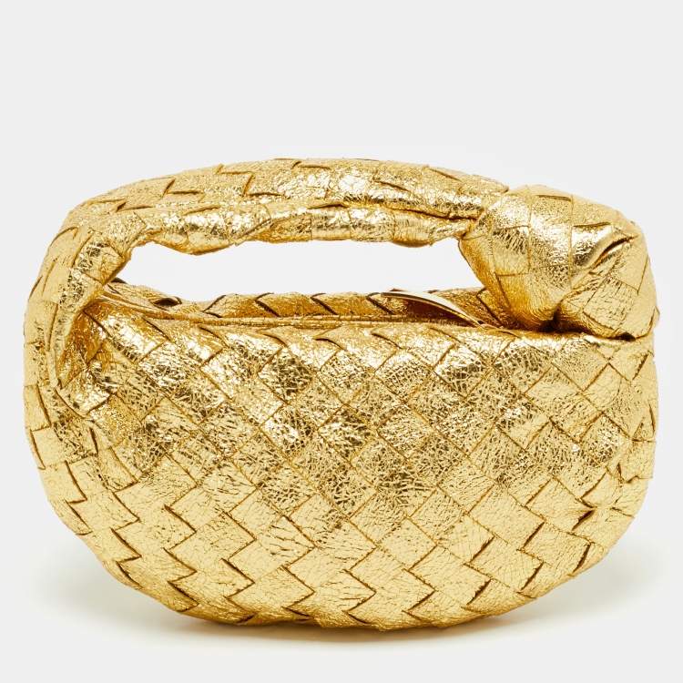 Pre Owned Bottega Veneta Metallic Gold Intrecciato Leather Mini Jodie Hobo