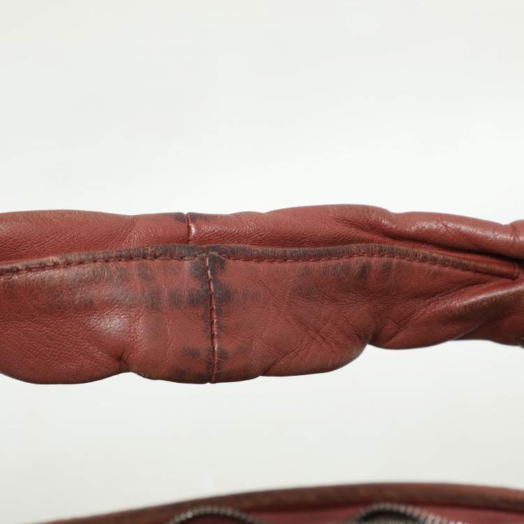 Pre Owned Bottega Veneta Brick Red Intrecciato Leather Medium Veneta Hobo