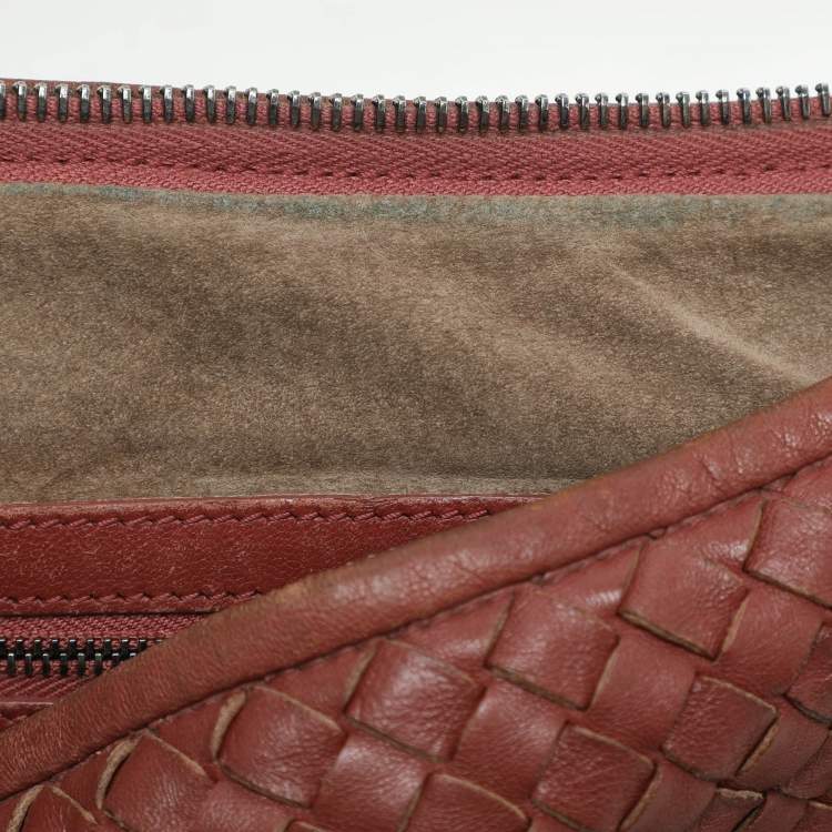 Pre Owned Bottega Veneta Brick Red Intrecciato Leather Medium Veneta Hobo