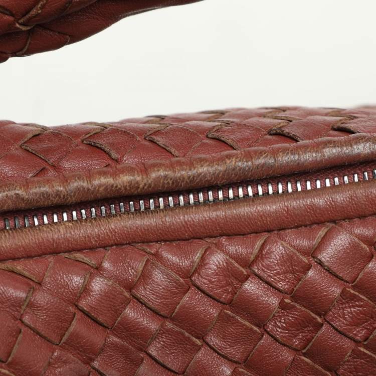 Pre Owned Bottega Veneta Brick Red Intrecciato Leather Medium Veneta Hobo