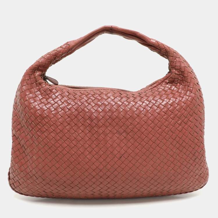 Pre Owned Bottega Veneta Brick Red Intrecciato Leather Medium Veneta Hobo