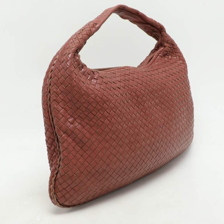 Pre Owned Bottega Veneta Brick Red Intrecciato Leather Medium Veneta Hobo