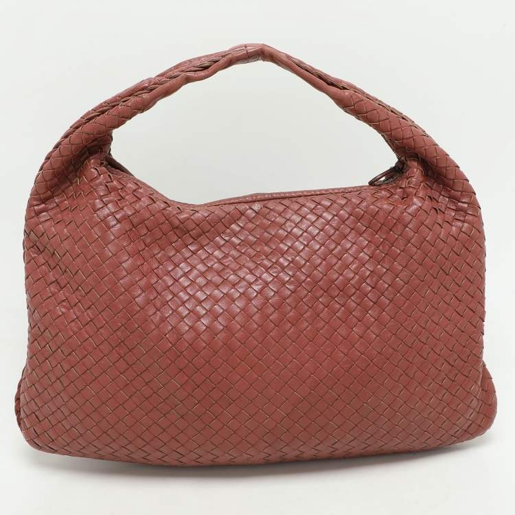 Pre Owned Bottega Veneta Brick Red Intrecciato Leather Medium Veneta Hobo