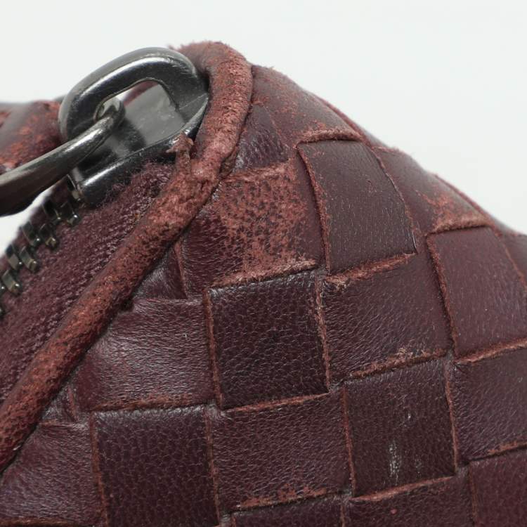 Pre Owned Bottega Veneta Burgundy Intrecciato Leather Zip Around Continental Wallet