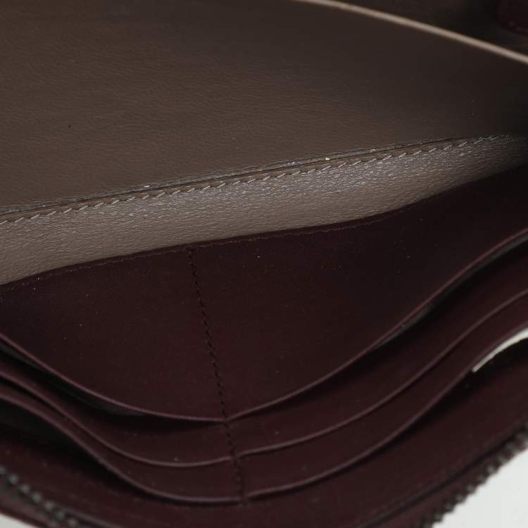 Pre Owned Bottega Veneta Burgundy Intrecciato Leather Zip Around Continental Wallet