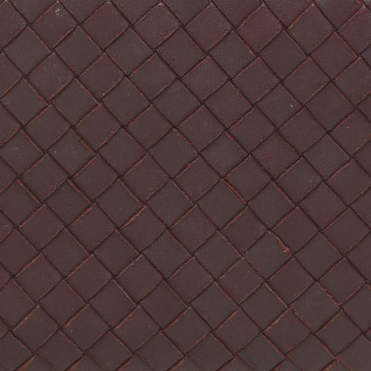 Pre Owned Bottega Veneta Burgundy Intrecciato Leather Zip Around Continental Wallet