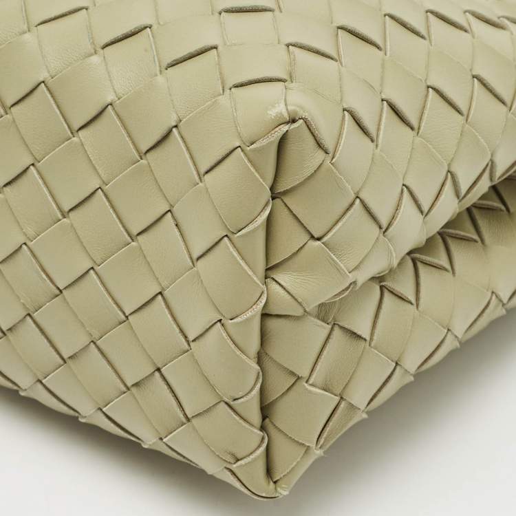 Pre Owned Bottega Veneta Olive Green Intrecciato Leather Small Andiamo Tote