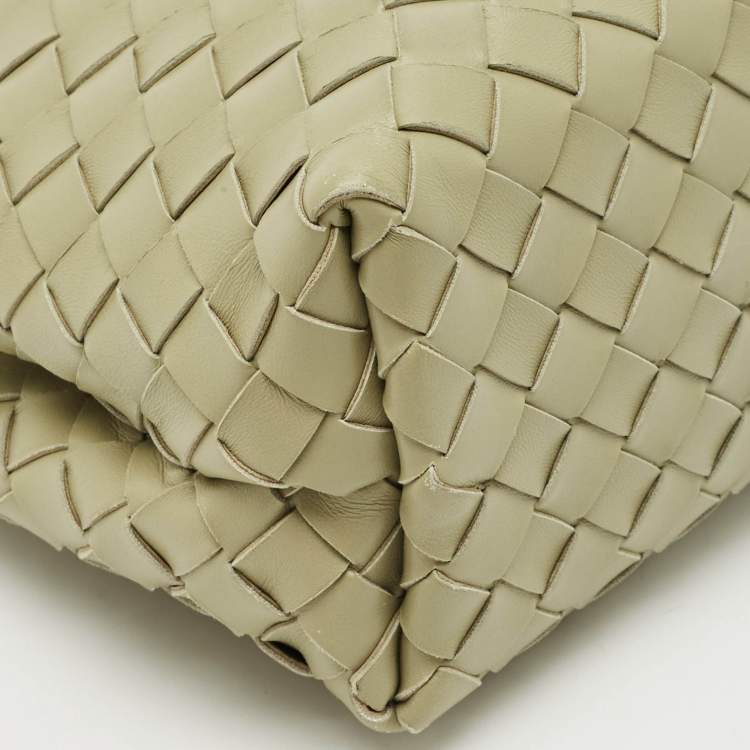 Pre Owned Bottega Veneta Olive Green Intrecciato Leather Small Andiamo Tote