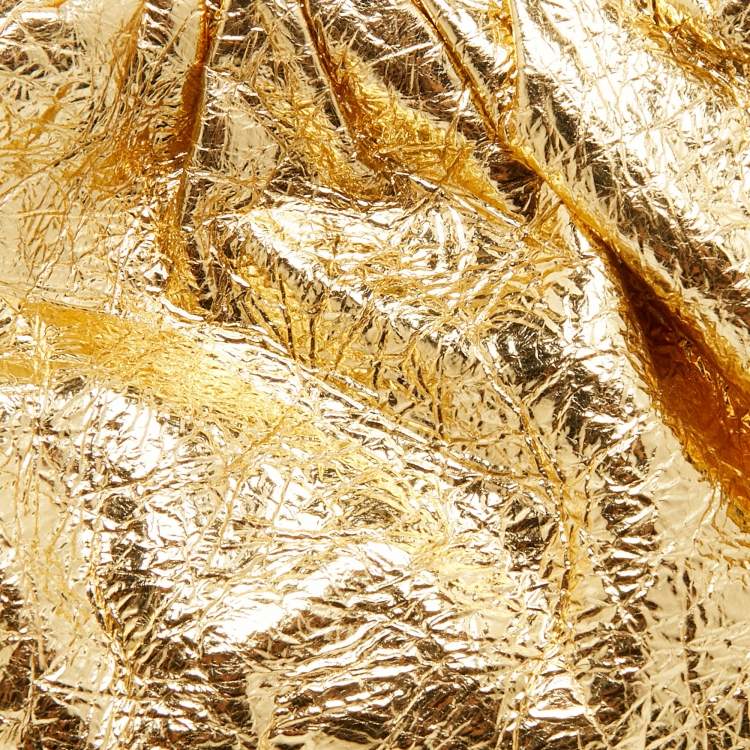 Pre Owned Bottega Veneta Gold Foil Leather The Pouch Clutch