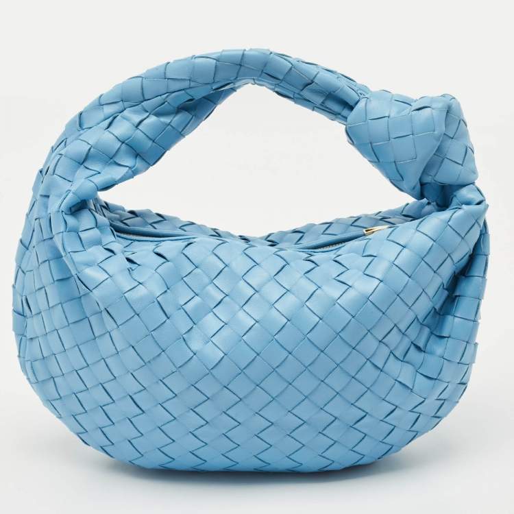 Pre Owned Bottega Veneta Light Blue Intrecciato Leather Small Jodie Hobo
