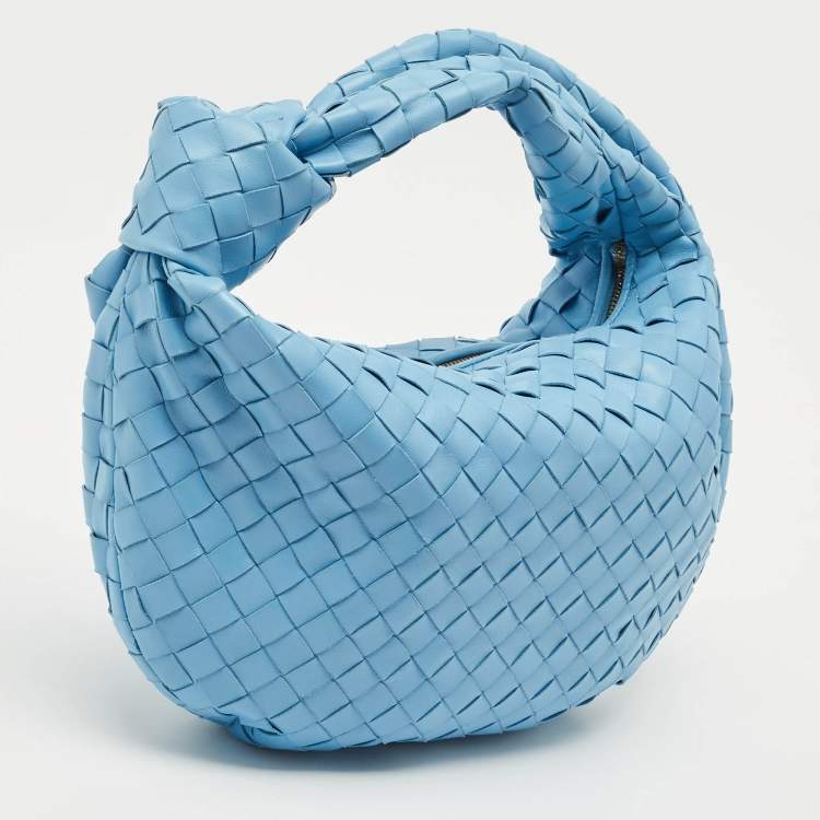 Pre Owned Bottega Veneta Light Blue Intrecciato Leather Small Jodie Hobo