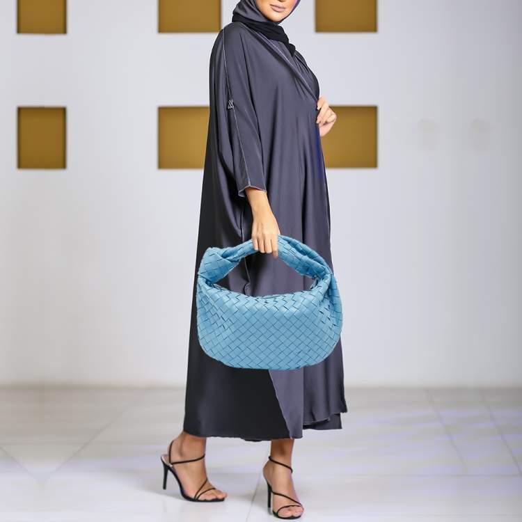Pre Owned Bottega Veneta Light Blue Intrecciato Leather Small Jodie Hobo