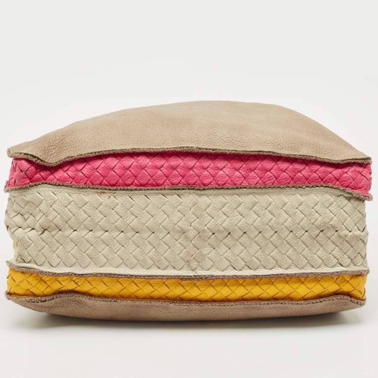 Pre Owned Bottega Veneta Multicolor Pebbled Leather Double Zip Satchel