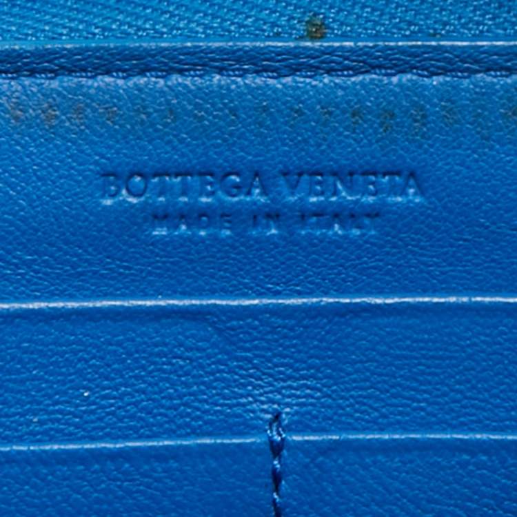 Pre Owned Bottega Veneta Blue Intrecciato Leather Zip Around Wallet