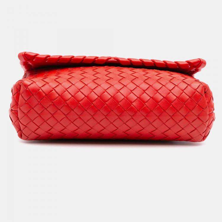 Pre Owned Bottega Veneta Red Baby Nappa Intrecciato Olimpia Crossbody