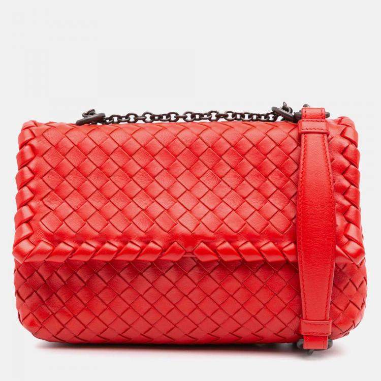 Pre Owned Bottega Veneta Red Baby Nappa Intrecciato Olimpia Crossbody