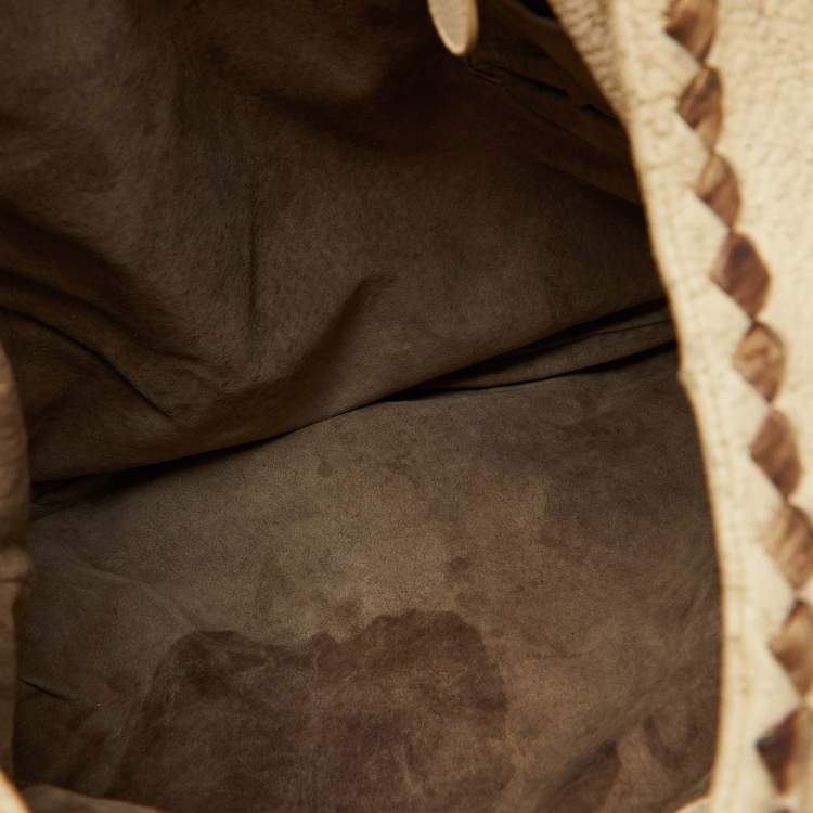 Pre Owned Bottega Veneta Off White/Brown Perforated Leather Baseball Hobo