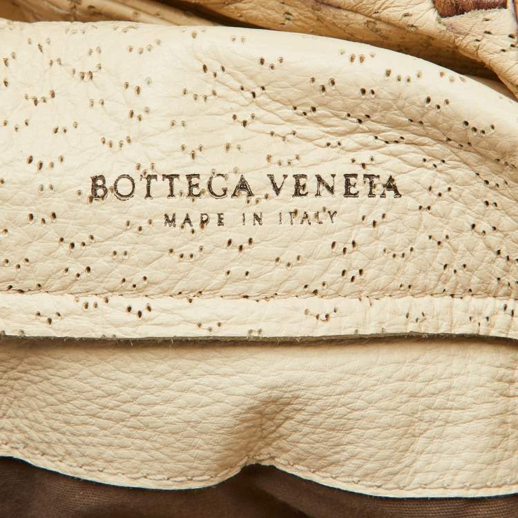 Pre Owned Bottega Veneta Off White/Brown Perforated Leather Baseball Hobo