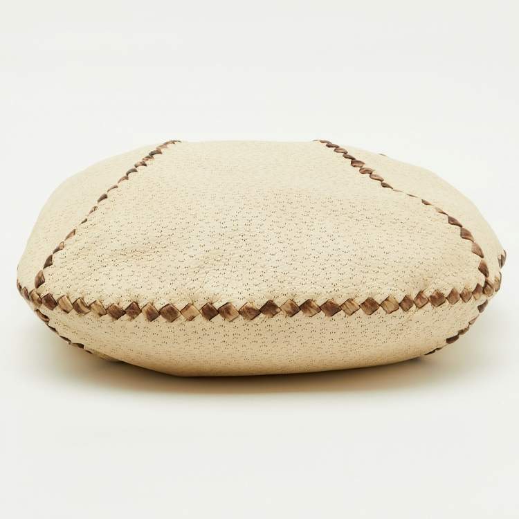 Pre Owned Bottega Veneta Off White/Brown Perforated Leather Baseball Hobo