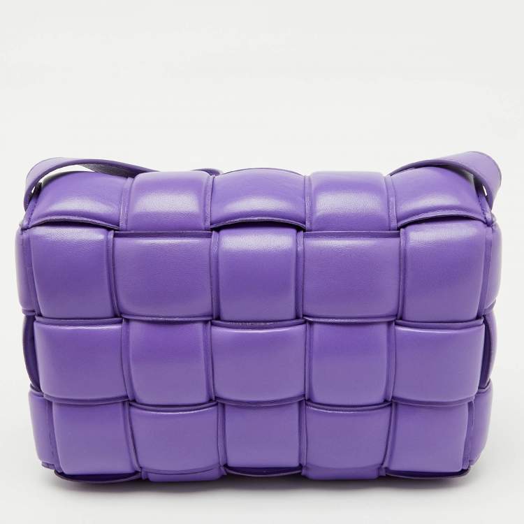 Pre Owned Bottega Veneta Purple Leather Padded Intreccio Cassette Shoulder Bag