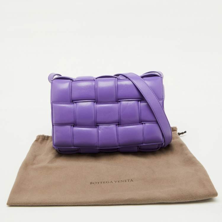 Pre Owned Bottega Veneta Purple Leather Padded Intreccio Cassette Shoulder Bag