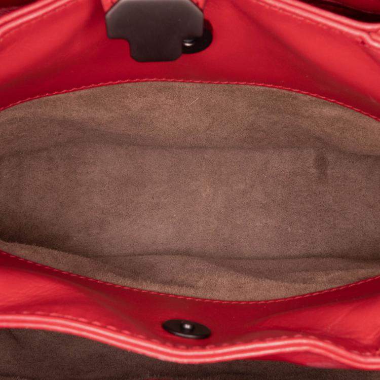 Pre Owned Bottega Veneta Red Mini Nappa Intrecciato Roma Satchel