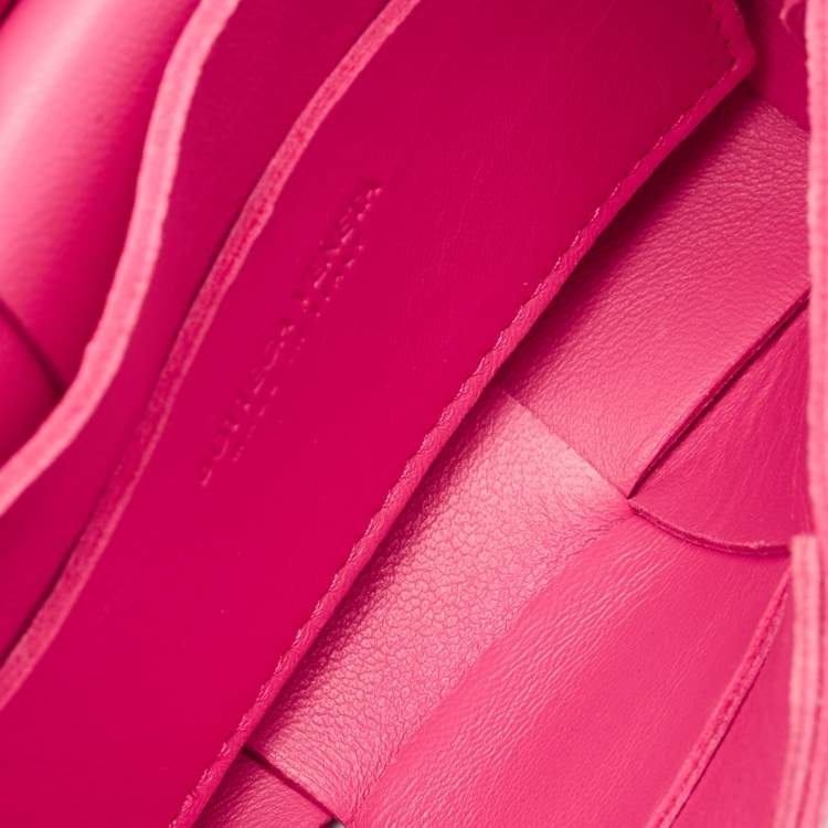 Pre Owned Bottega Veneta Pink Intreccio Leather Mini Cassette Shoulder Bag