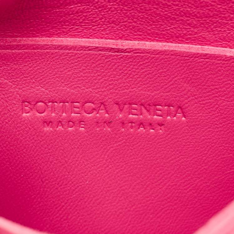 Pre Owned Bottega Veneta Pink Intreccio Leather Mini Cassette Shoulder Bag