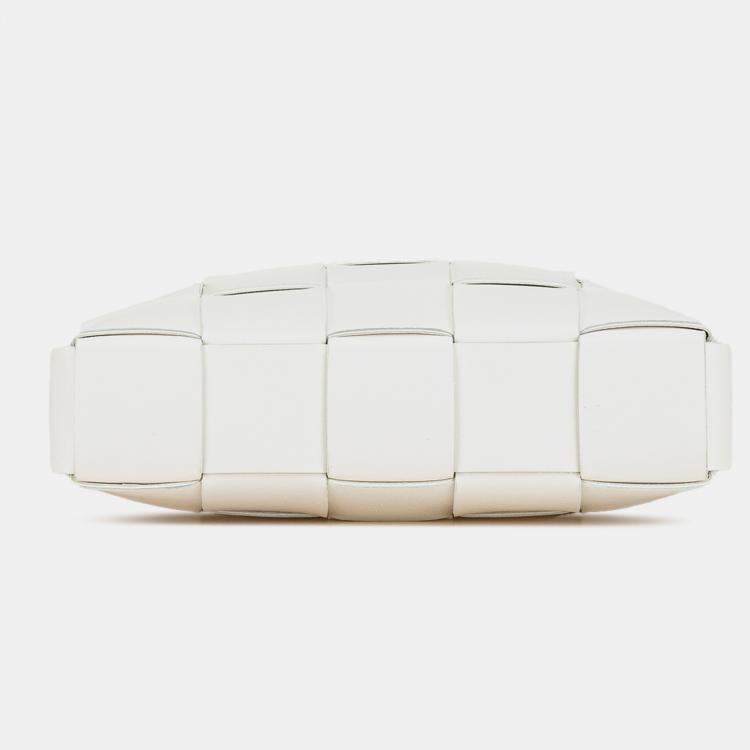 Pre Owned Bottega Veneta White Nappa Intrecciato Cassette Messenger