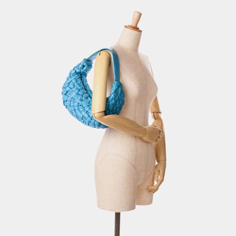 Pre Owned Bottega Veneta Blue Foulard Intrecciato Banana Bag