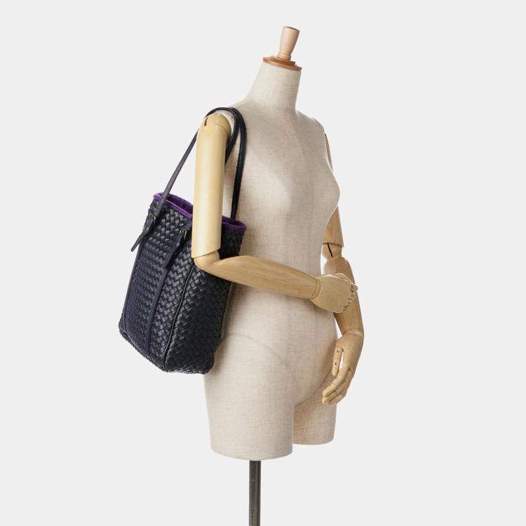 Pre Owned Bottega Veneta Black Leather Intrecciato Tote