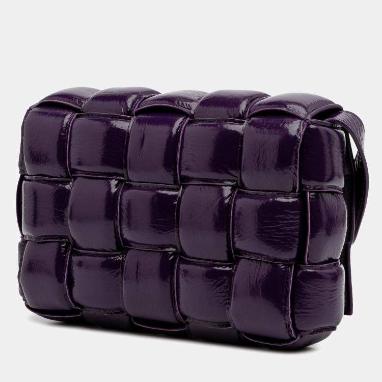 Pre Owned Bottega Veneta Purple Textured Deerskin Intrecciato Padded Cassette Crossbody